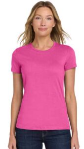 T-Shirt model wearing custom printable Soft Style women's t-shirt