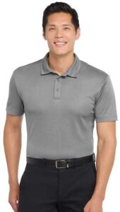 T-Shirt model wearing custom printable Heathered Silk Touch Performance Polo